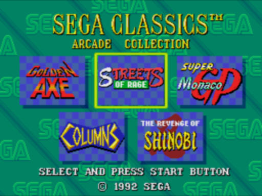 Sega Classics Arcade Collection 5-in-1 title screen for Sega CD